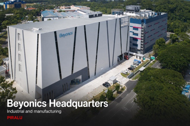 The Beyonics headquarters and manufacturing building, Singapore, seen from the air and served by Kingspan PIRALU pre-insulated ductwork.