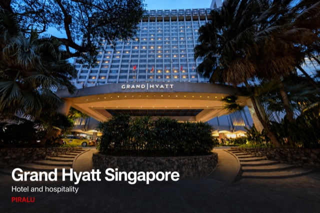 The porte-cochere and tower of the Grand Hyatt Singapore at dusk, served by Kingspan PIRALU pre-insulated ductwork.